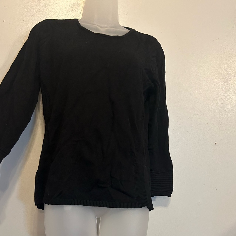 Tribal Black Crew Neck Sweater Shoulder and Side Detail 3/4 Sleeve Size L - Picture 4 of 10
